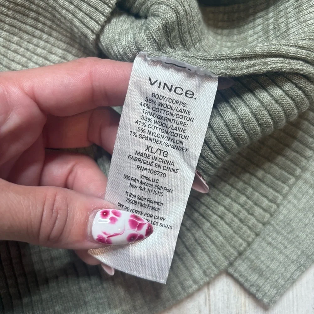 Vince Olive Ribbed Knit Sweater Size XL - Picture 4 of 5